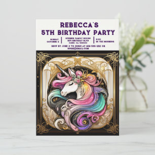 Rainbow Unicorn Girly Birthday Party Invitations