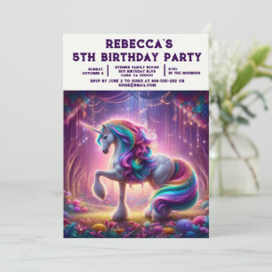 Rainbow Unicorn Girly Birthday Party Invitations