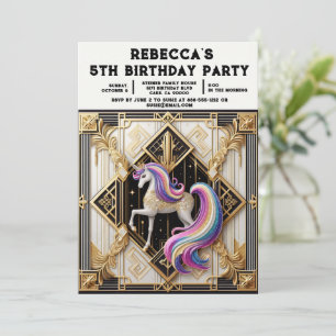 Rainbow Unicorn Girly Birthday Party Invitations