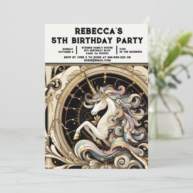 Rainbow Unicorn Girly Birthday Party Invitations (Standing Front)
