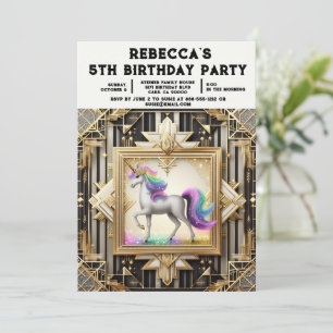 Rainbow Unicorn Girly Birthday Party Invitations