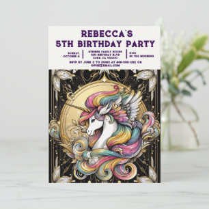 Rainbow Unicorn Girly Birthday Party Invitations