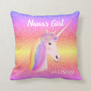 Rainbow Unicorn Glitter Nanas Girl Personalised Cushion