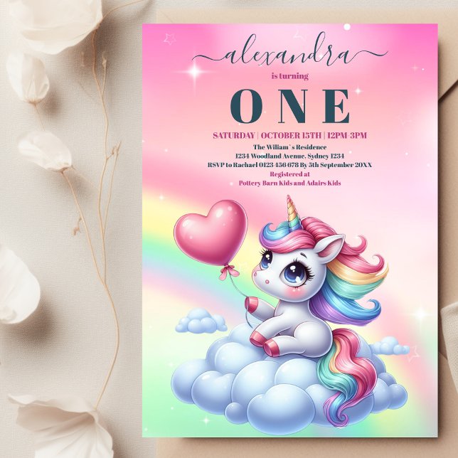 Rainbow Unicorn Gold Glitter 1st Birthday  Invitation (Creator Uploaded)
