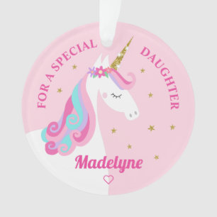 Rainbow Unicorn Gold Glitter Daughter Pink Ornament
