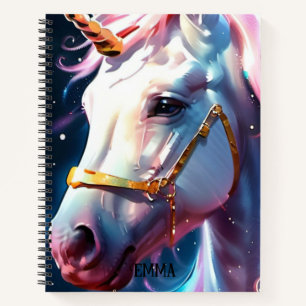 Rainbow Unicorn Head Custom Name Notebook
