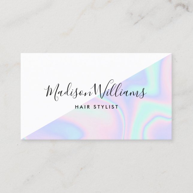 Rainbow unicorn holographic hair salon colour bloc business card (Front)