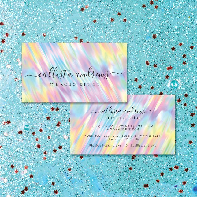 Rainbow Unicorn Holographic Makeup Artist Business Card (Creator Uploaded)