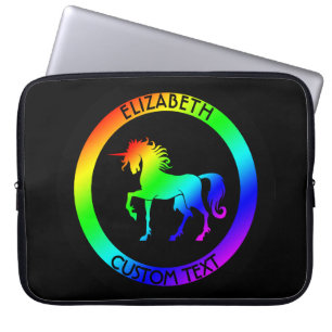 Rainbow Unicorn In Black Circles Laptop Sleeve