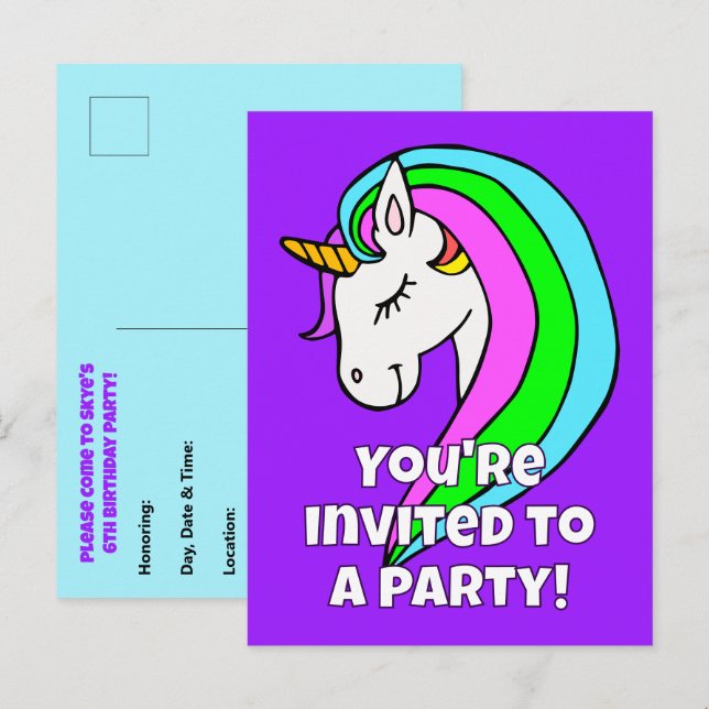 Rainbow Unicorn Invitation Postcard (Front/Back)