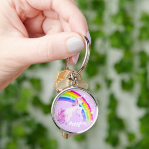 Rainbow unicorn jumping girls name  key ring