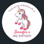Rainbow Unicorn Kids Birthday Party Favour Classic Round Sticker<br><div class="desc">Cute party favours for kids,  boys or girls who love unicorn. Perfect for kids birthday party,  party favours and thank you label. You can also customise the text for baby shower or other occasion and party.</div>