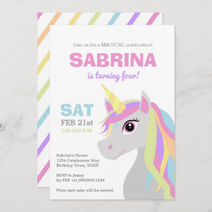 Rainbow Unicorn Kids Birthday Party Invitation
