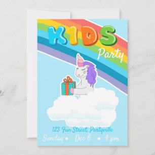 Rainbow Unicorn Kids Party Invitation