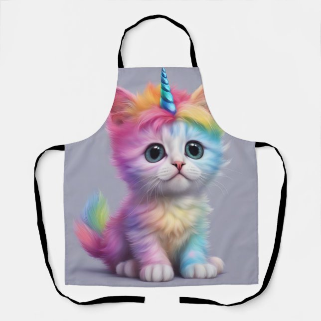 Rainbow Unicorn Kitten Apron (Front)