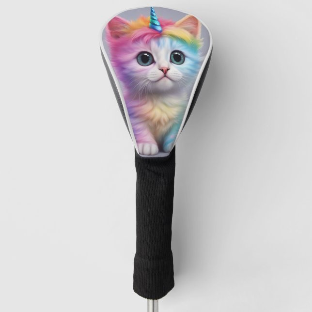 Rainbow Unicorn Kitten Golf Head Cover (Front)