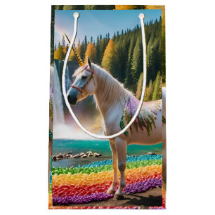 Rainbow Unicorn Lake Trees Mountain side Small Gift Bag