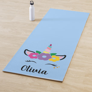 Rainbow Unicorn Light Blue Personalized Yoga Mat
