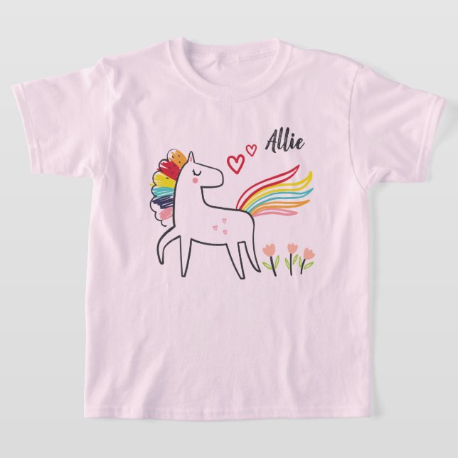 Rainbow Unicorn Love Custom Name T-Shirt (Laydown)