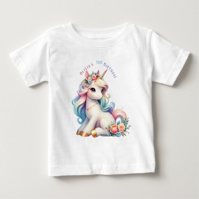 Rainbow Unicorn Magic Birthday Baby T-Shirt (Front)