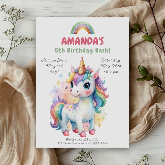 Rainbow Unicorn Magic Birthday Celebration Invitation (Creator Uploaded)