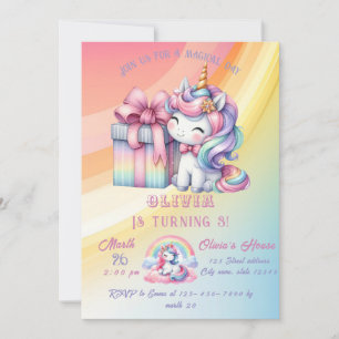 Rainbow Unicorn Magic Moment Girl Birthday  Invitation