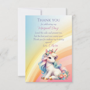 Rainbow Unicorn Magic Moment Girl Birthday Thank You Card