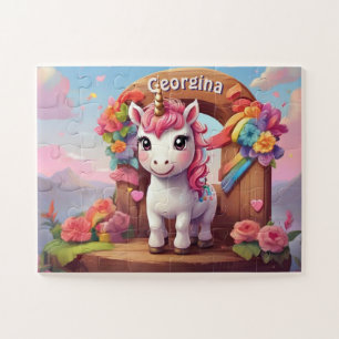 Rainbow Unicorn Magic Personalized Jigsaw Puzzle