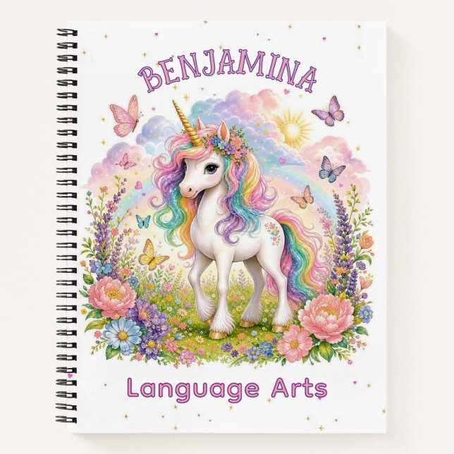 Rainbow Unicorn Magical Butterfly Adventure Notebook (Front)