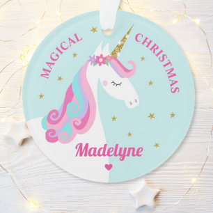 Rainbow Unicorn Magical Christmas Aqua Ornament