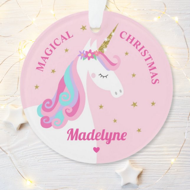 Rainbow Unicorn Magical Christmas Pink Ornament (Creator Uploaded)