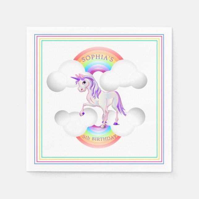 Rainbow Unicorn Magical  Cute Birthday Napkin (Front)