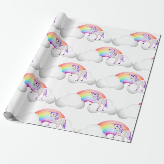 Rainbow Unicorn Magical Cute Wrapping Paper (Unrolled)