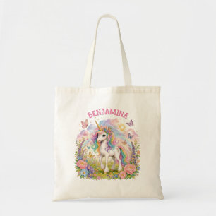 Rainbow Unicorn Magical Floral Meadow Tote Bag