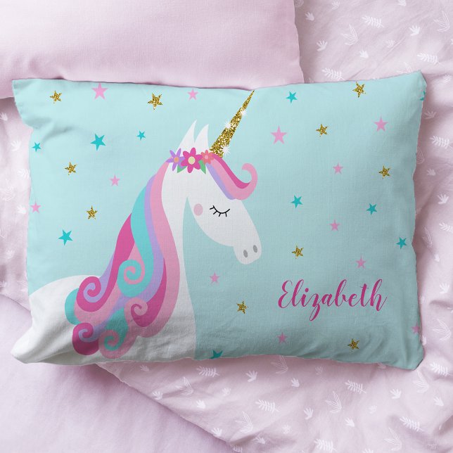 Rainbow Unicorn Magical Glitter Aqua Pillowcase (Creator Uploaded)
