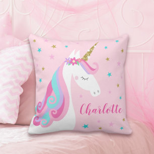 Rainbow Unicorn Magical Glitter Pink Cushion