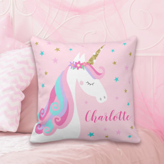 Rainbow Unicorn Magical Glitter Pink Cushion