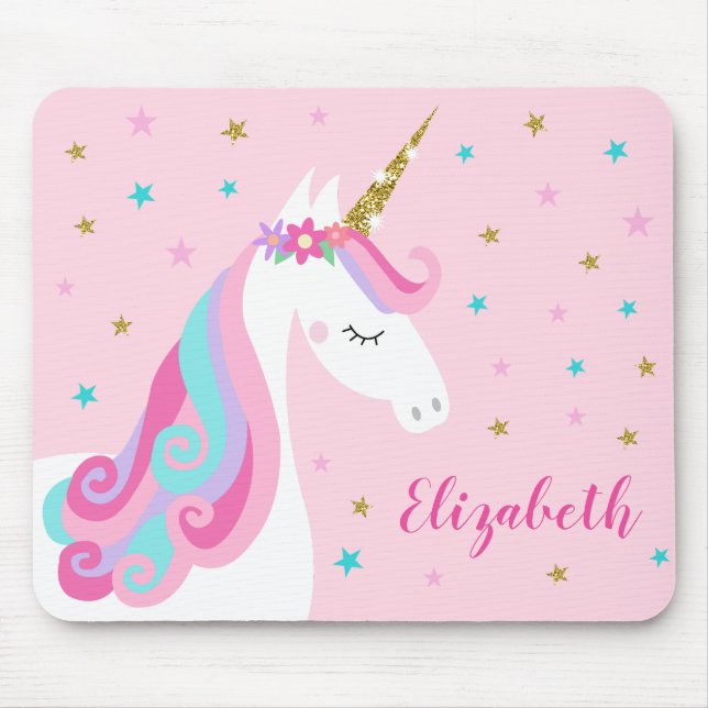 Rainbow Unicorn Magical Glitter Pink Mouse Pad (Front)