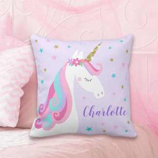 Rainbow Unicorn Magical Glitter Purple Cushion