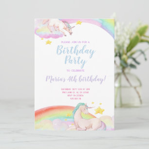 Rainbow Unicorn Magical Kids Birthday Invitation