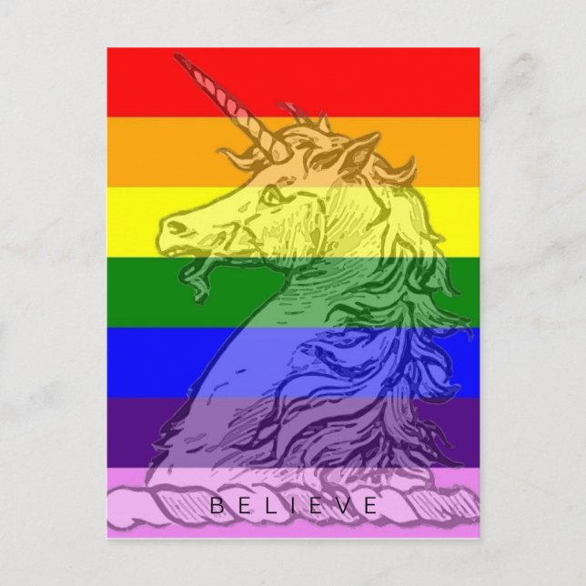 Rainbow Unicorn Magical LGBT Gay Pride Believe Postcard (Front)