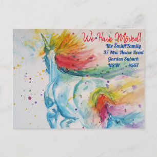 Rainbow Unicorn New Address Postcard We Are Moving