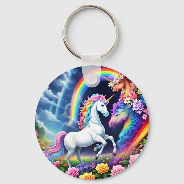 Rainbow Unicorn One Key Ring (Front)