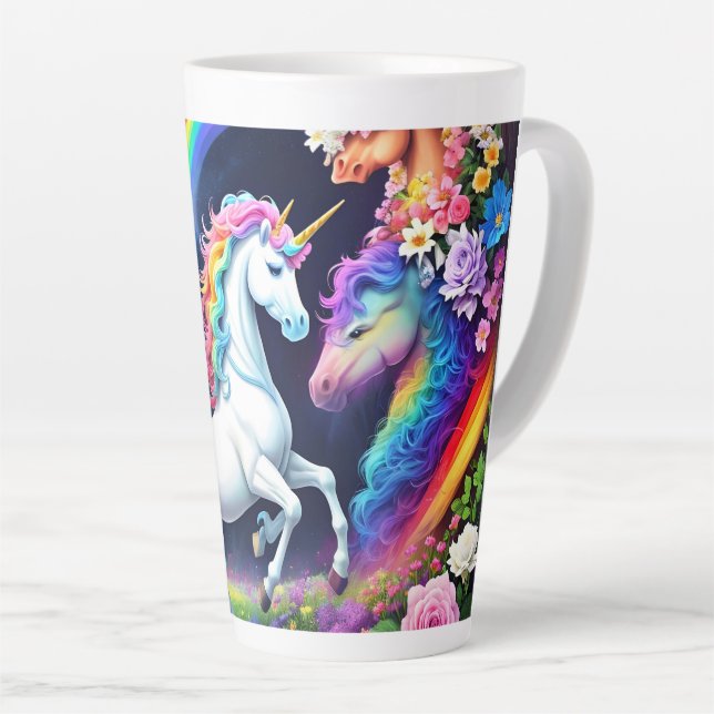 Rainbow Unicorn One Latte Mug (Right Angle)