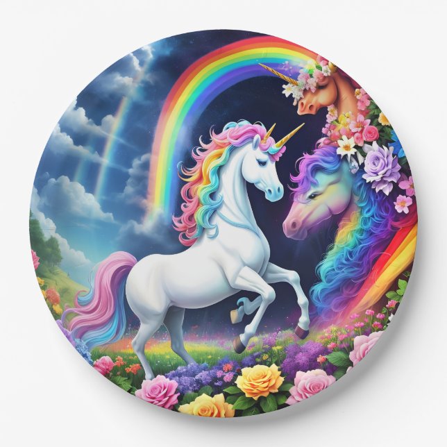 Rainbow Unicorn One Paper Plate (Front)