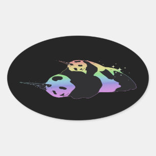 Rainbow Unicorn Pandas Magic Sparkle Cuddle Oval Sticker
