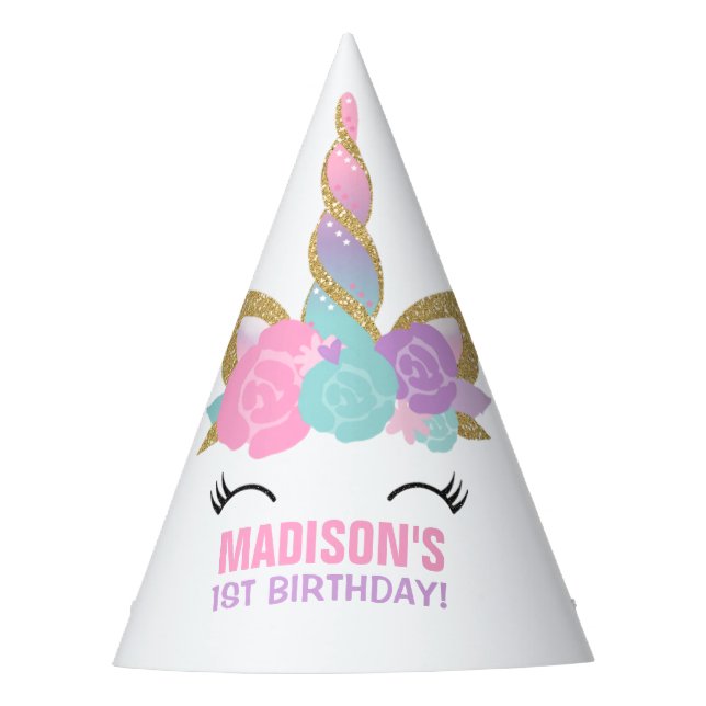 Rainbow Unicorn Party Hat Unicorn Birthday Party (Front)