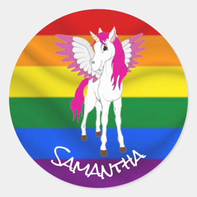 Rainbow Unicorn Party Theme  Classic Round Sticker (Front)