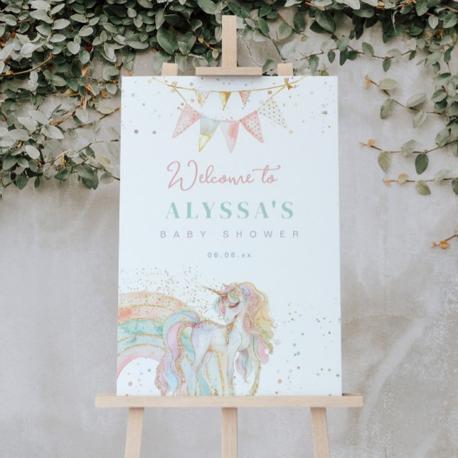 Rainbow Unicorn Pastel Baby Shower Welcome Poster (Creator Uploaded)