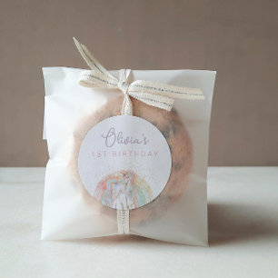 Rainbow Unicorn Pastel Birthday  Classic Round Sticker